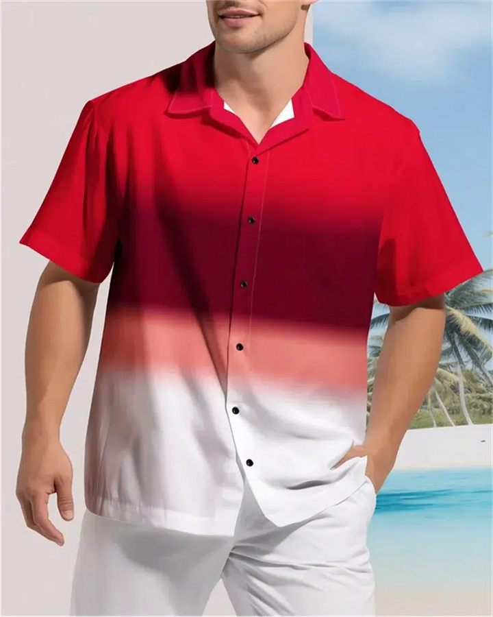 Men's Color Block 3D Printed button-down Lapel Short Sleeve Shirt-Shirts-Bennys Beauty World