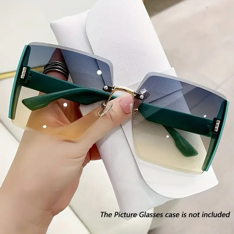 Vintage Square Frameless Sunglasses – Gradient Mirror Lenses for Women