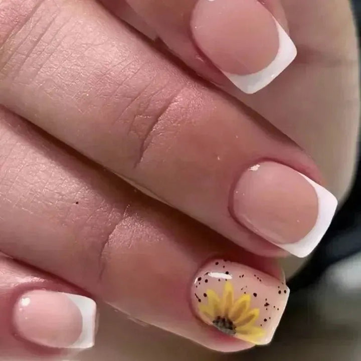 Short Square French Flower Press - On Nails 24 Pcs - Bennys Beauty World