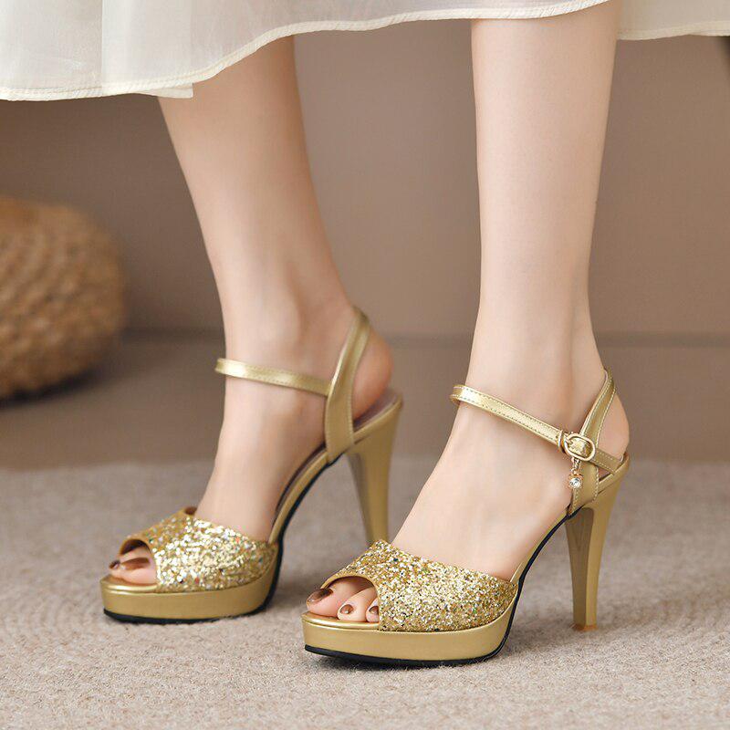 Gold Platform Sandals Women's Bling High Heel Shoes-Shoes-Bennys Beauty World