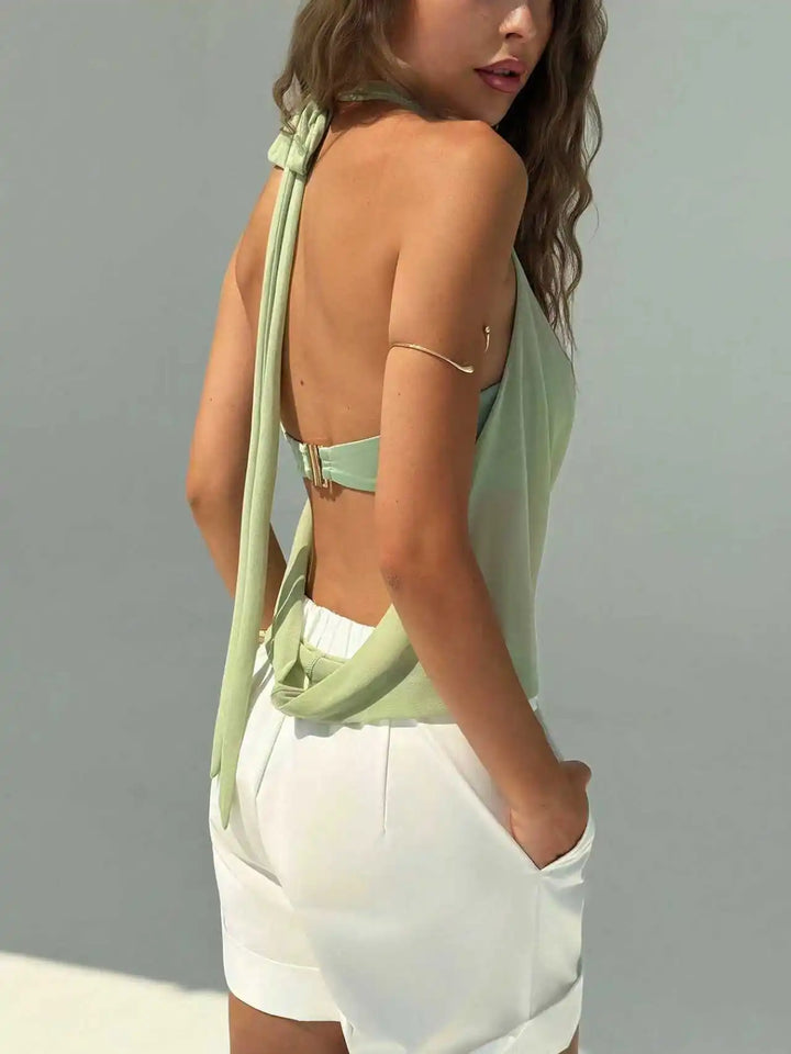 Semi-Transparent Backless Off-Shoulder Top