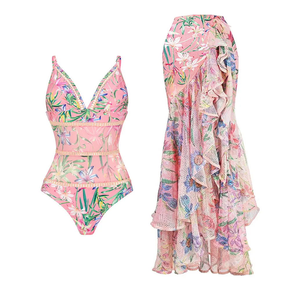 Push Up Women Bikini Set Floral Printed Ruffle Bikinis Strappy Swimwear-Swimwear-Bennys Beauty World