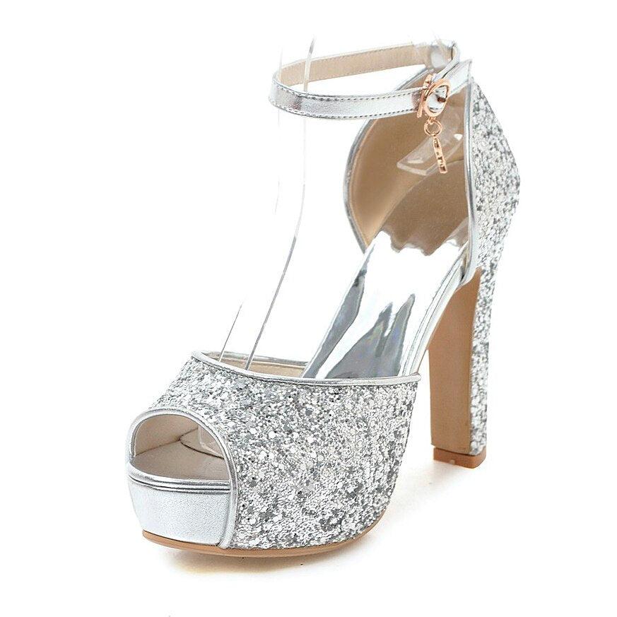 Summer Women's Peep Toe Sequins High Heels-shoe-Bennys Beauty World