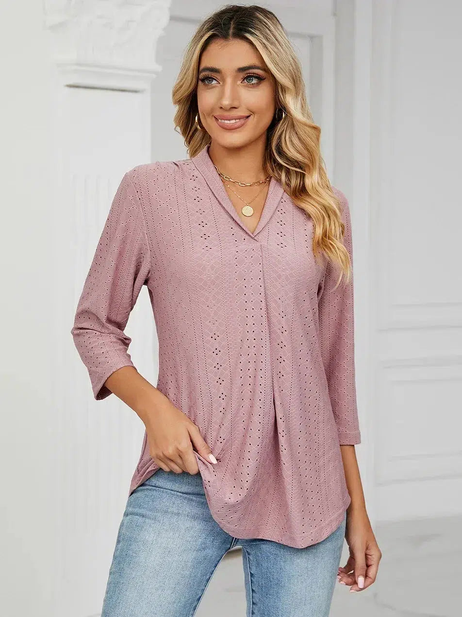 Fashion Woman Blouse Shirts For Women Clothes Stylish Half Sleeve V Neck Blouse-blouse-Bennys Beauty World