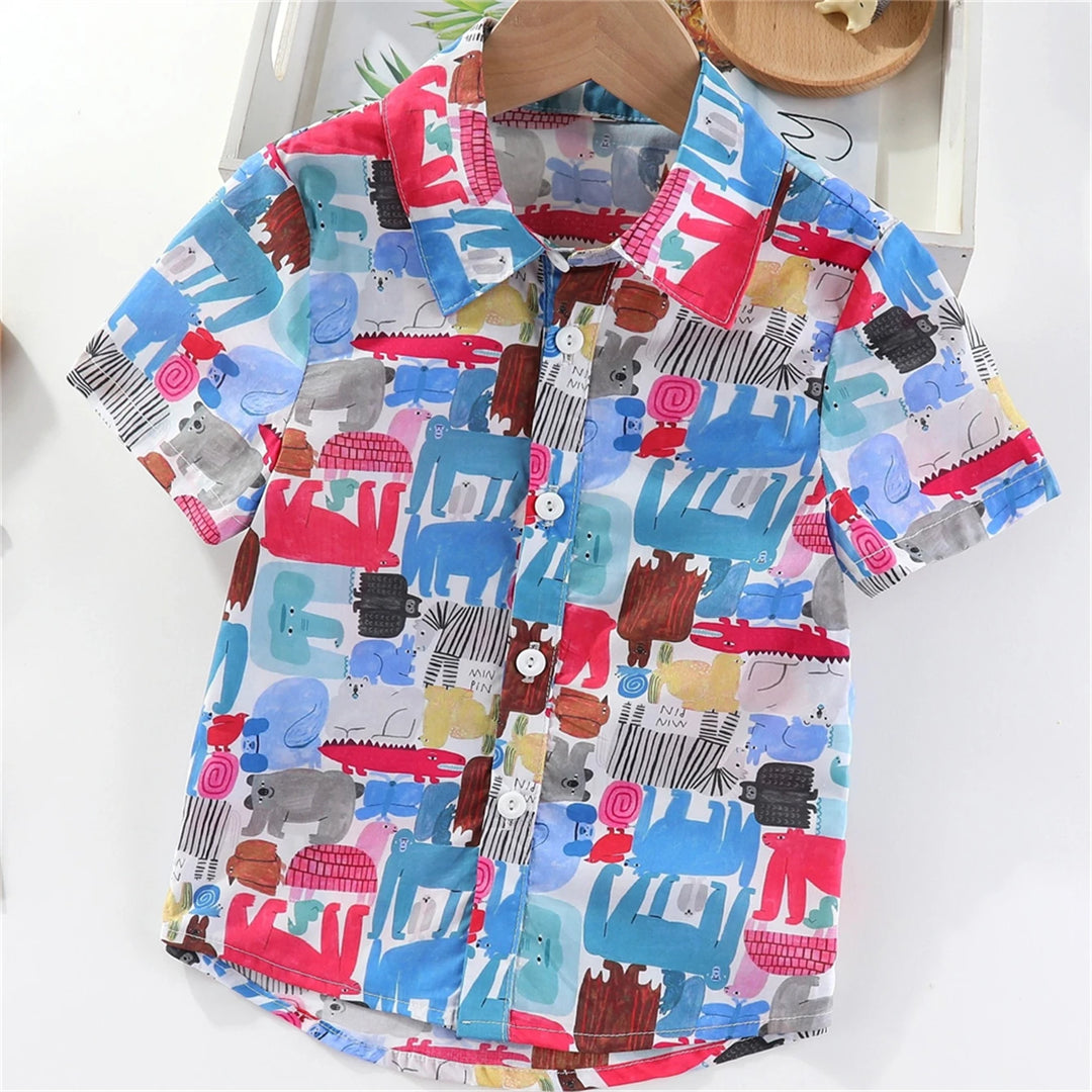 Boys Colorful Splash Ink Print Short Sleeve Shirt | Kids Casual Summer Top