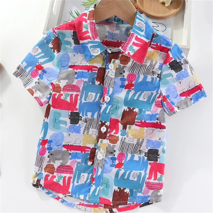 Boys Colorful Splash Ink Print Short Sleeve Shirt | Kids Casual Summer Top
