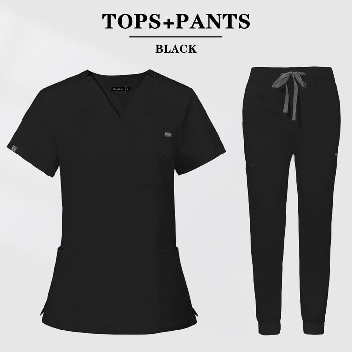 Multicolor Scrubs Short Sleeve Tops+Pants Nursing Uniform-Scrubs-Bennys Beauty World