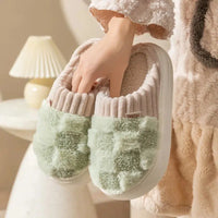 Warm Plaid Cotton Slippers Womens Indoor Non-slip Shoes