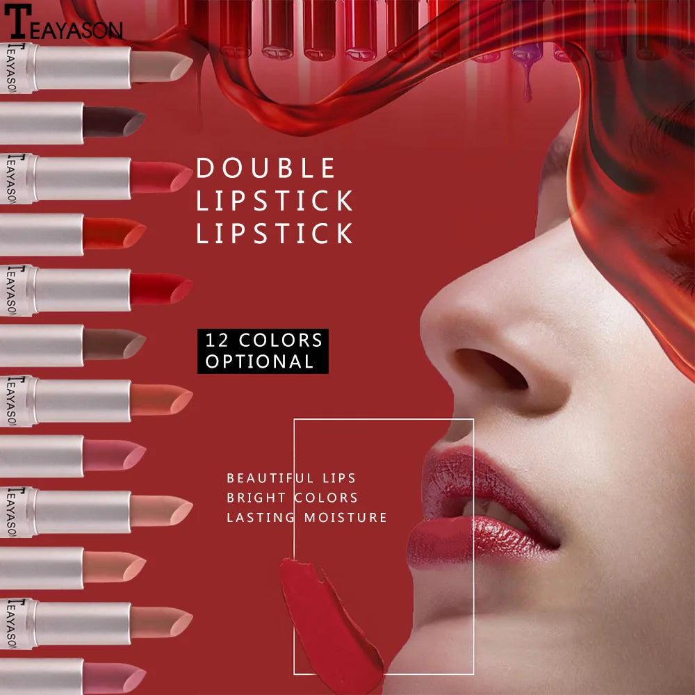 Long Lasting Velvet Matte Lipstick Double Head Lip Gloss Non-stick