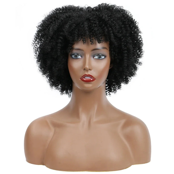 Afro Kinky Curly Wigs With Bangs Synthetic Wigs