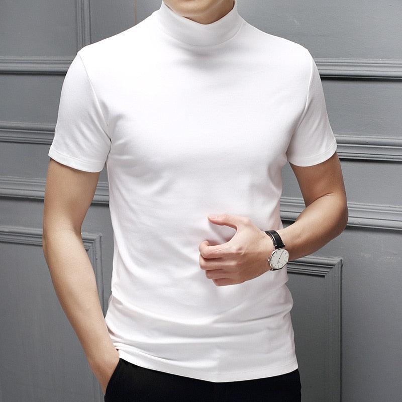 Men's Half high Collar Cotton Short Sleeve Slim Fit T-Shirt-T-shirt-Bennys Beauty World