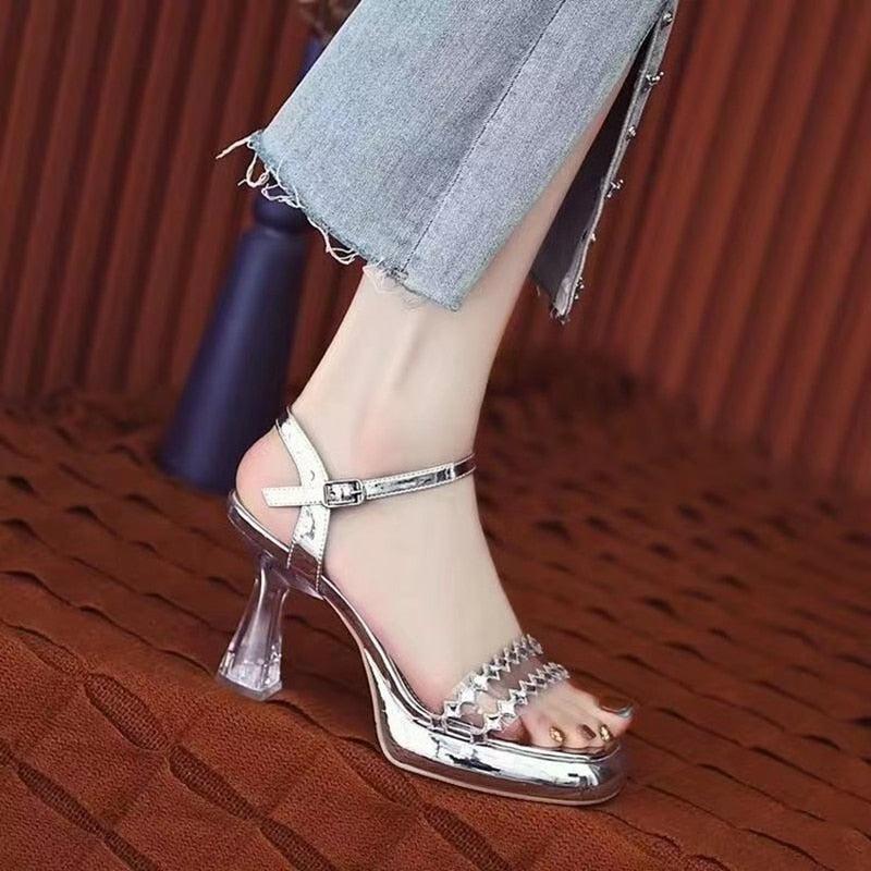 Gold Sandals For Women Summer 2023 Shiny Crystal Party Shoes-shoe-Bennys Beauty World