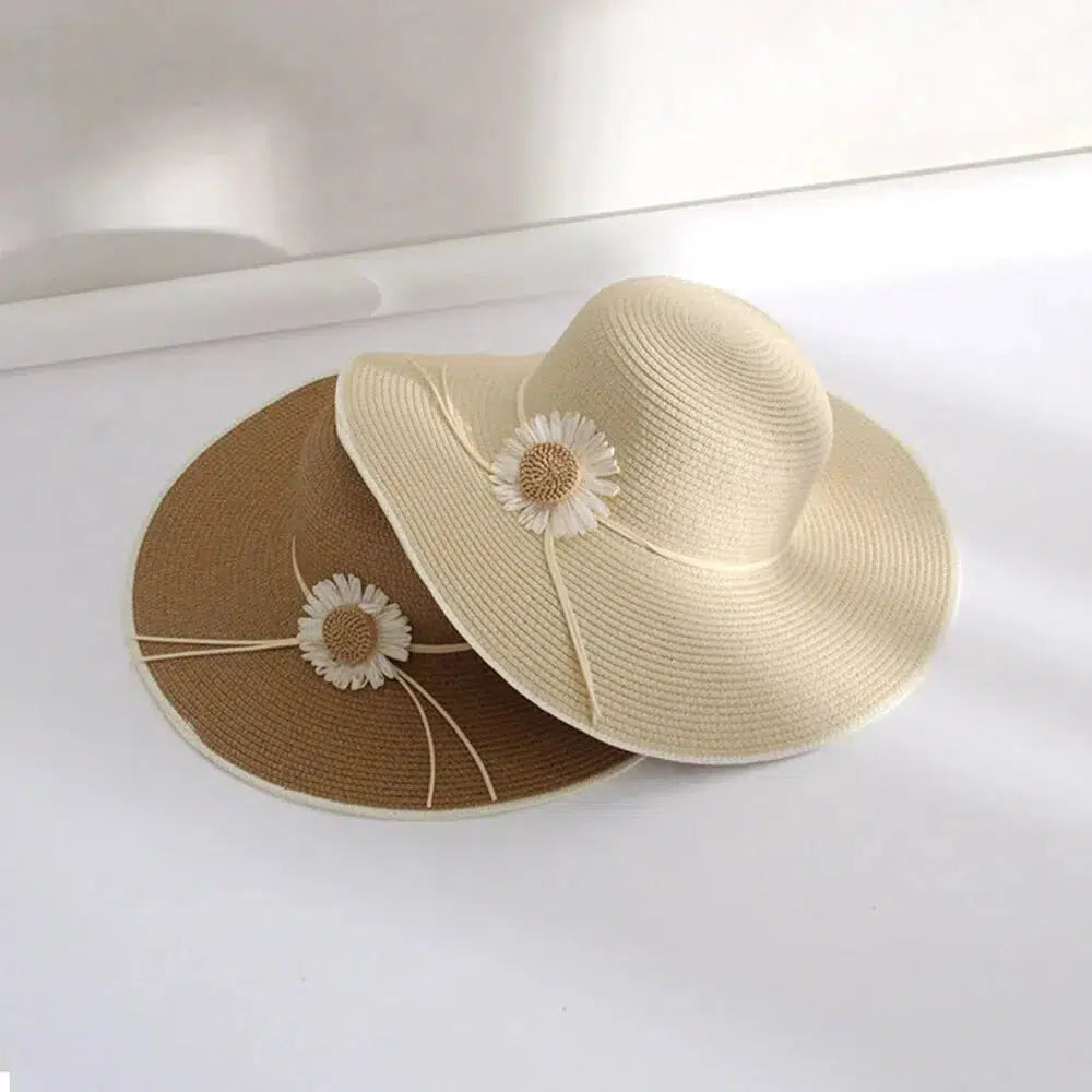 Spring and Summer Round Top Sun Flower Straw Hat for Outdoor-Hats-Bennys Beauty World