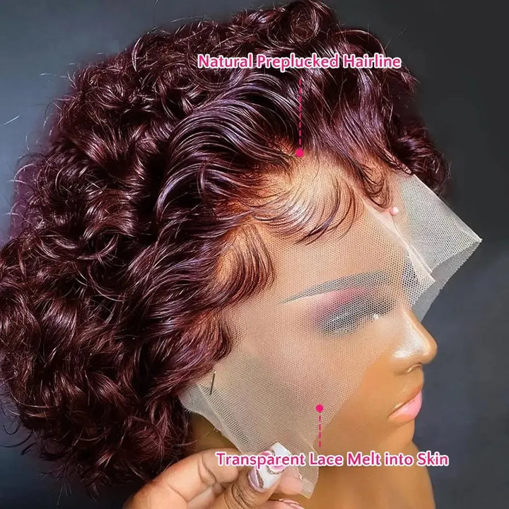 Burgundy Highlight Honey Colored Short Curly Pixie Cut Lace Wig-Wig-Bennys Beauty World