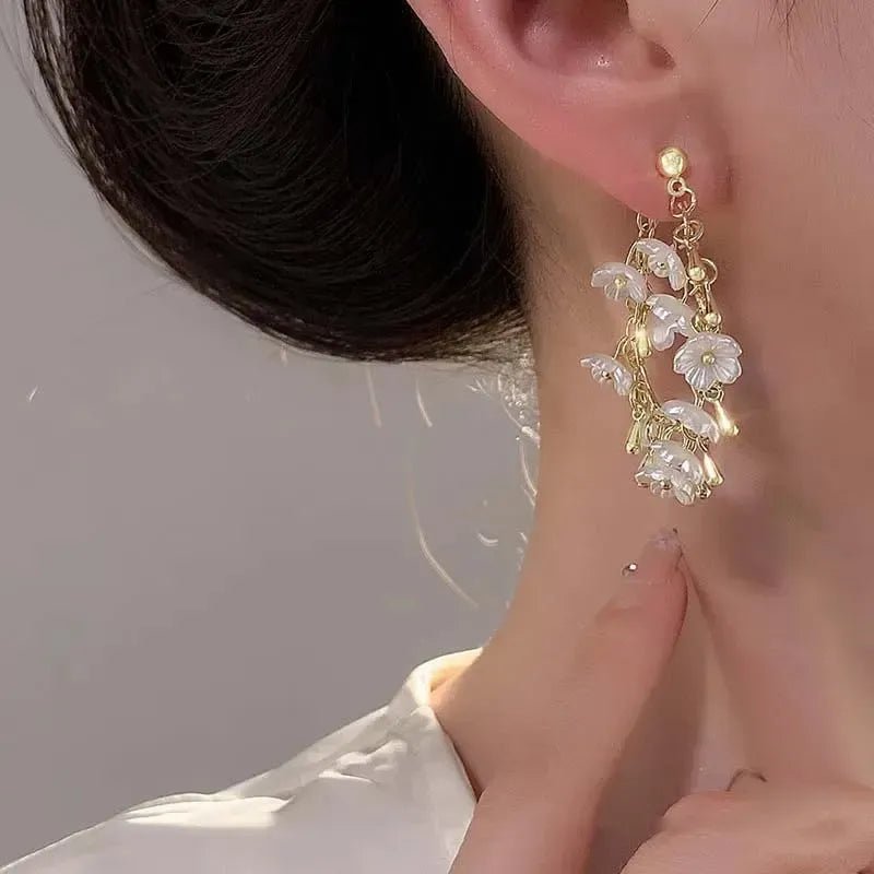 Camellia Flower Petal Earrings | Removable Tassel Dangle - Bennys Beauty World