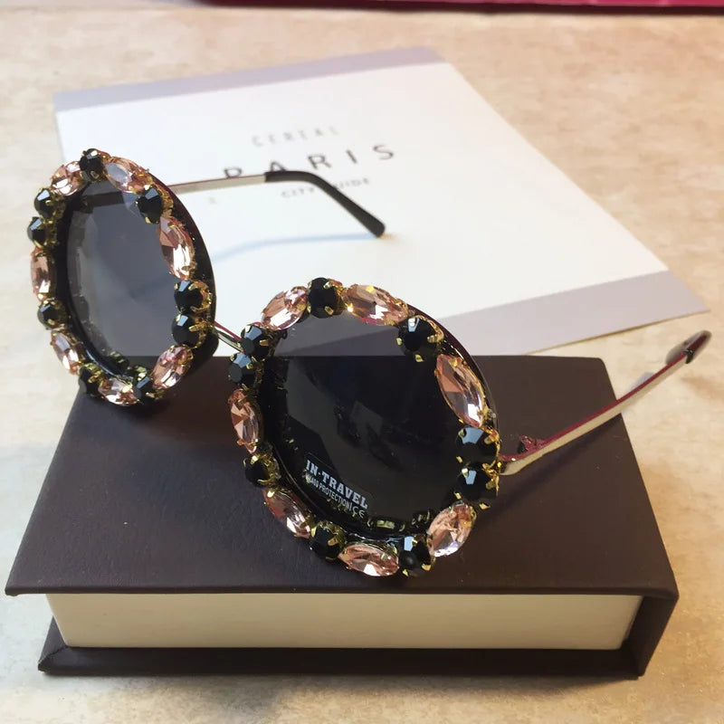 Diamond Crystal Round Sunglasses | UV400 Gradient Lenses
