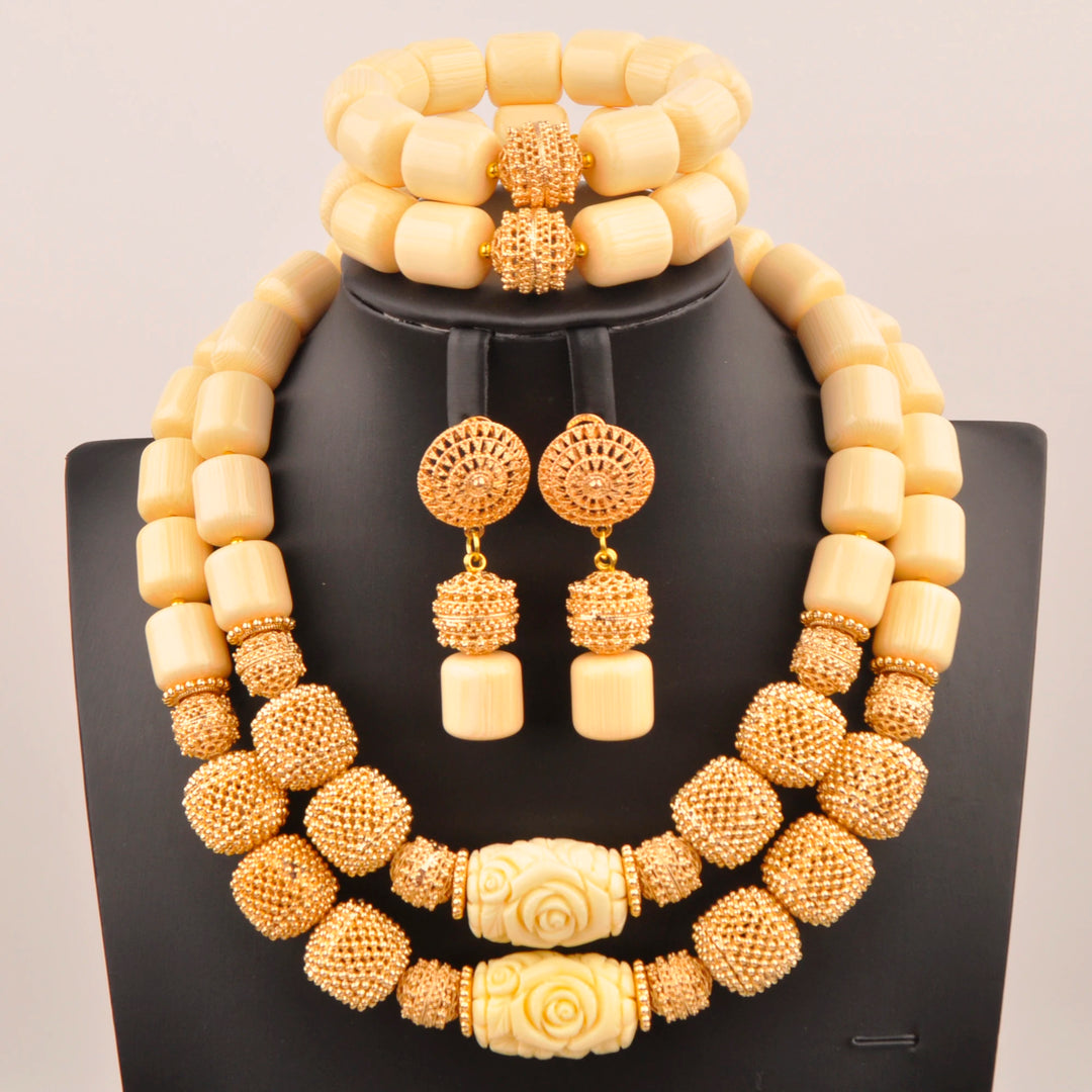 White Artificial Coral Bead Necklace African Jewelry Sets for Women