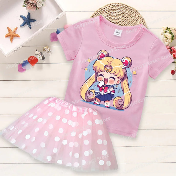 Summer Kids Girls Clothes Little Pony T-Shirt+Tutu Skirt 2pcs Clothing Sets