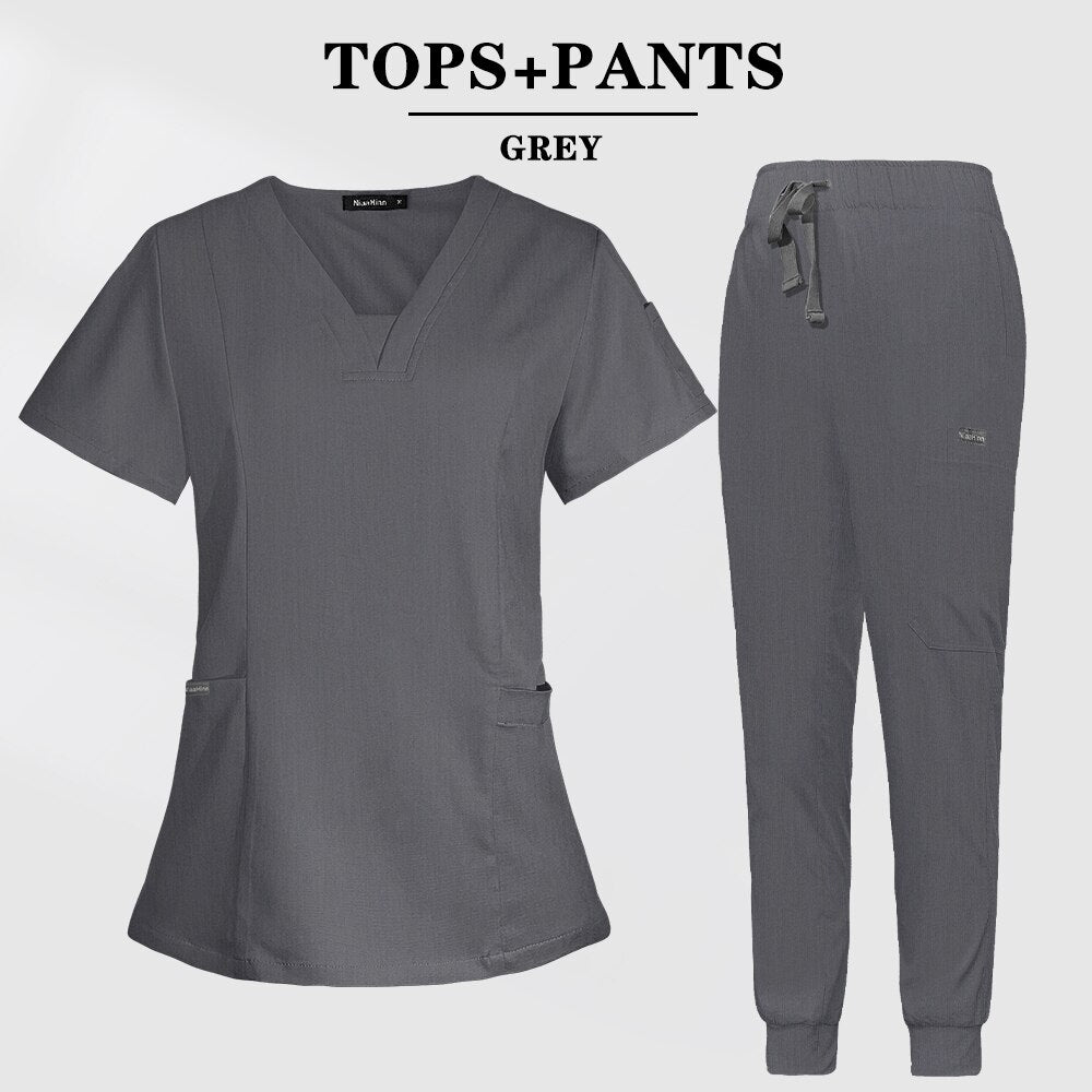 Multicolor Scrubs Short Sleeve Tops+Pants Nursing Uniform-Scrubs-Bennys Beauty World