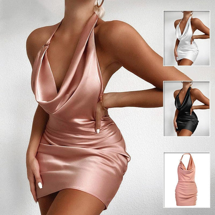 Satin Party Dress V Neck Backless Mini Sleeveless Summer Party Dress BENNYS 