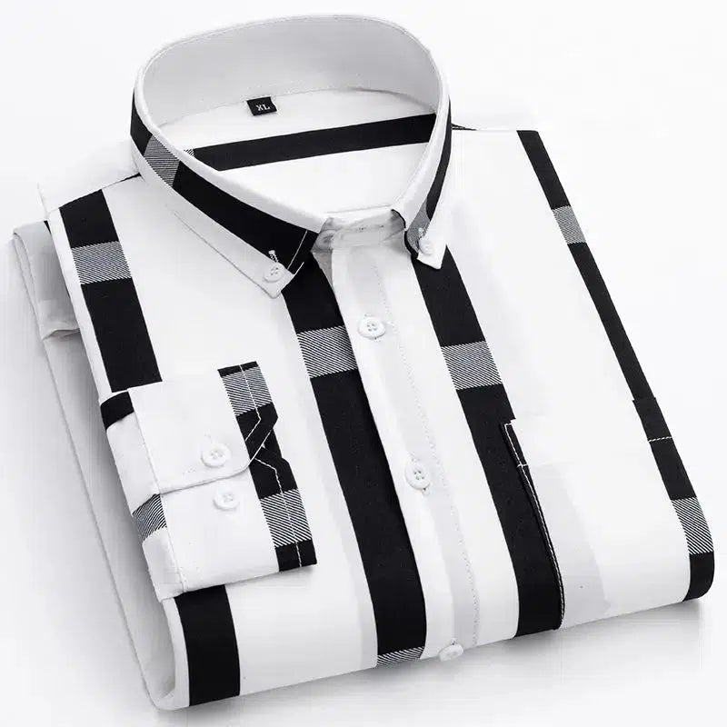 Mens Printed Striped Shirt Casual Fashion Long Sleeve Shirt-Shirts-Bennys Beauty World
