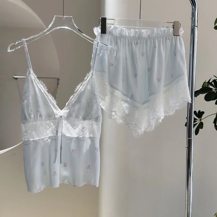 Summer Women Pajamas Lingerie Two Piece Lace Sleepwear