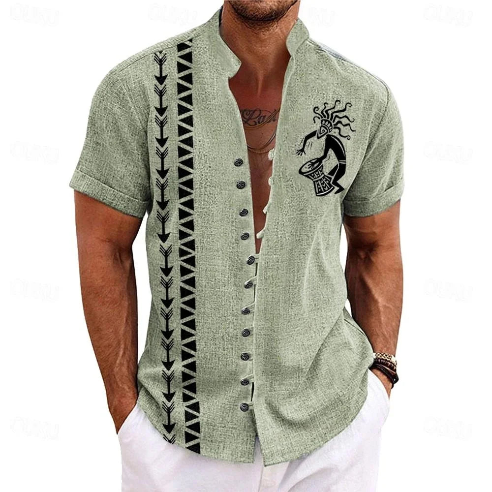 Men’s Linen Short Sleeve Shirt-Shirt-Bennys Beauty World