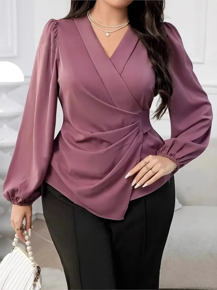 Fashion Satin Blouse For Women Autumn V Neck Long Sleeve Blouse