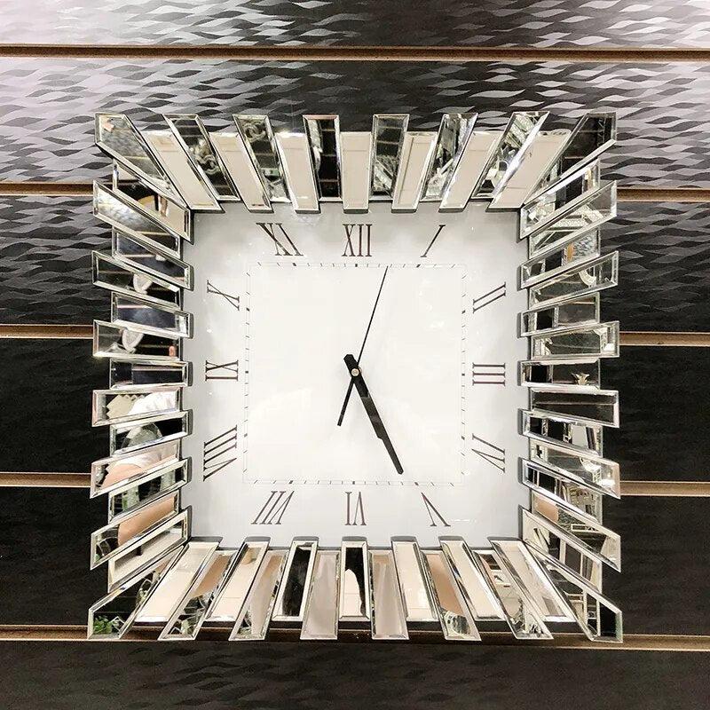 Luxury Crystal Wall Clock Modern Design Big Size Silent Large Nordic Wall Mirrors Glass Clocks Living Room Decoration Art Object-Arlik interiors