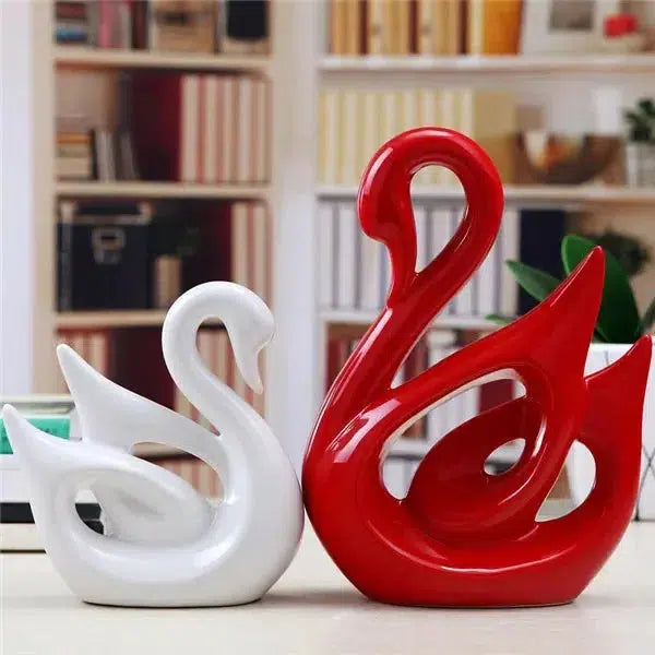 Nordic Ceramic Swans Couple White Black Red Decoration Animal Shape Porcelain Swans Ornaments Home Wine Cabinet Crafts-Arlik interiors