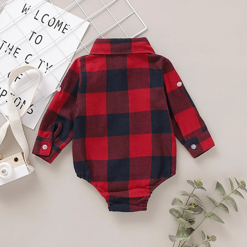 Newborn Baby Boy Bodysuit Plaid Long-Sleeved Shirt