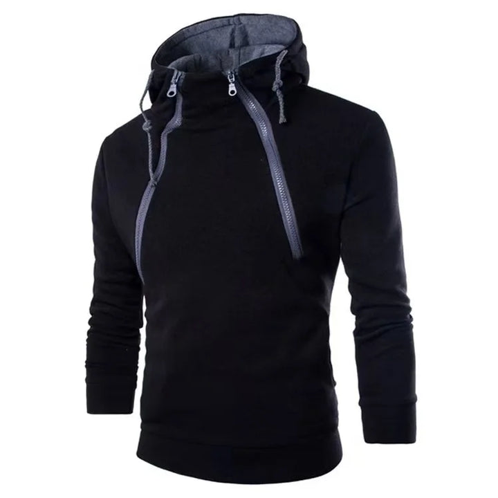 Hot selling new style fashionable placket double zipper cardigan contrasting color hooded jacket fleece hoodie custom logo print
