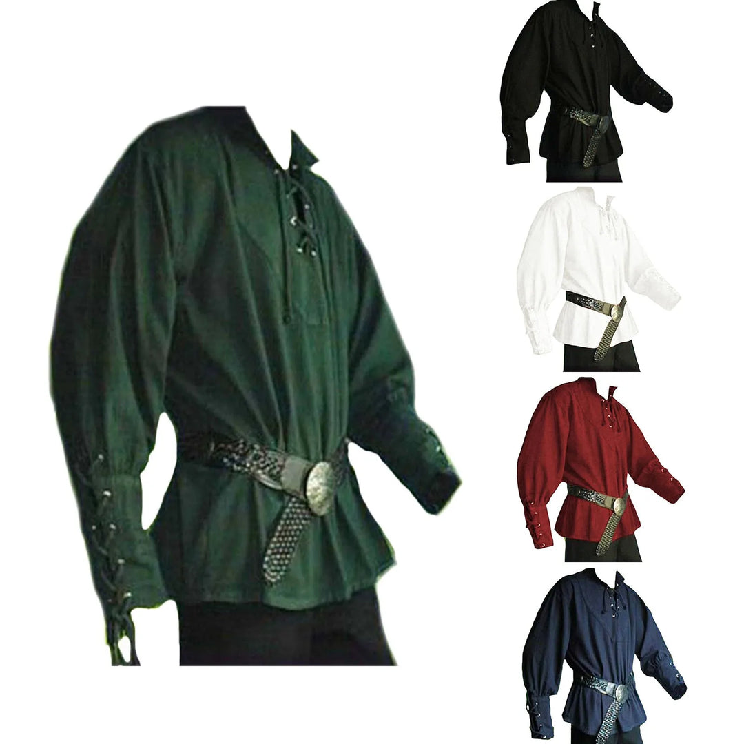 Men’s Medieval Bandage Shirt – Vintage Long Sleeve Casual Blouse-Shirt-Bennys Beauty World