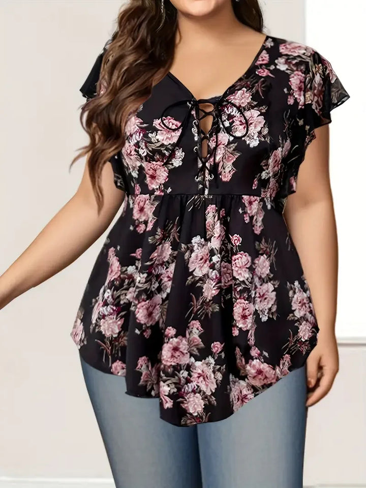 Plus Size Floral Printed Women’s Blouse-Blouses-Bennys Beauty World