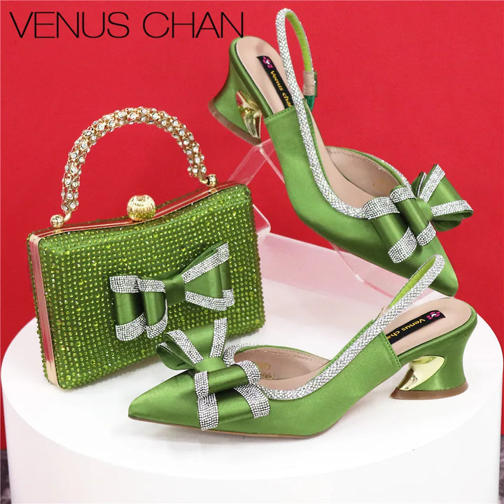Women Hollowed Out Embroidery Rhinestone Shoes and Bag