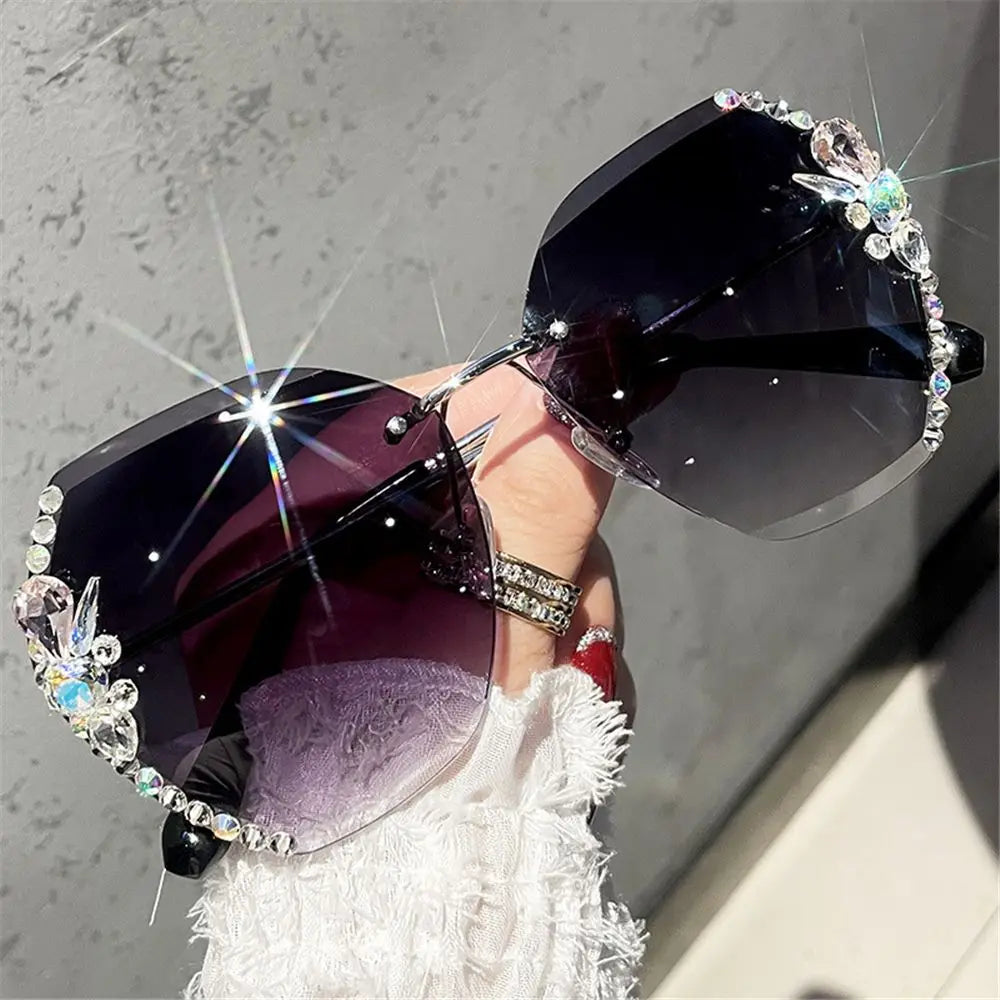 Rimless Rhinestone Sunglasses | UV400 Gradient Luxury Eyewear
