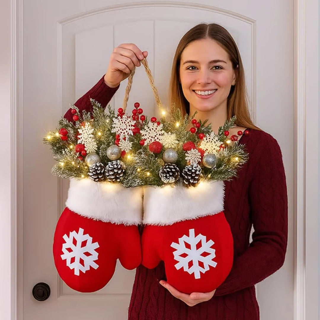Christmas Garland Creative Glove-Shaped Simulated Flower Wreath