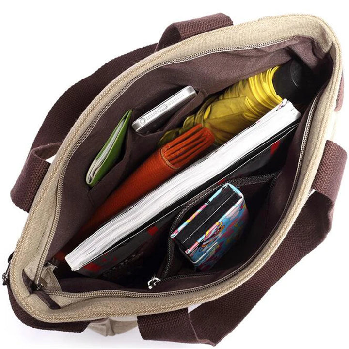 Large Capacity Vintage Shoulder Bag with Zipper