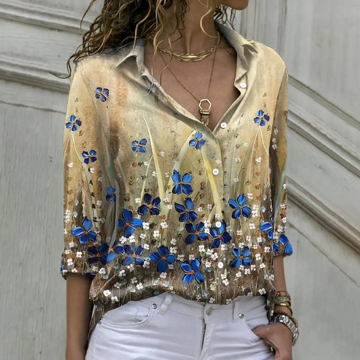 Women's Casual Printed Shirt – Loose Long Sleeve Blouse