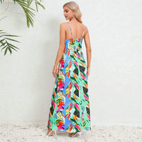 Women's Loose Fit Dress Floral Print Backless Maxi Dress