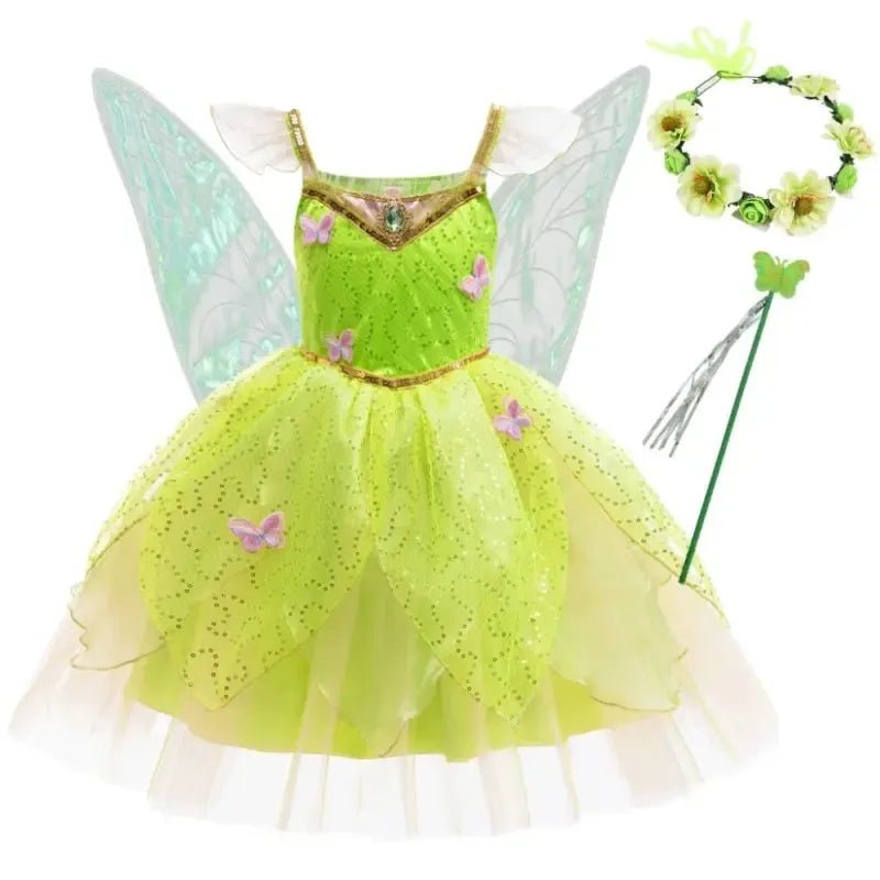 Girls Tinker Bell Fairy Dress – Puff Sleeve Toddler Costume - Bennys Beauty World
