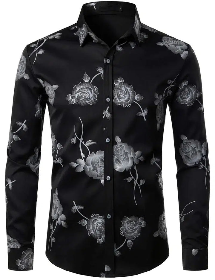 Fashion Men's Shirt Flowers 3D Printing Lapel Button Top Long Sleeve Shirt-shirt-Bennys Beauty World