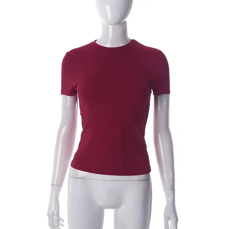 Spring Short Sleeve T-Shirt Womens Solid Simple Casual Crop Tops Tees-Tops-Bennys Beauty World