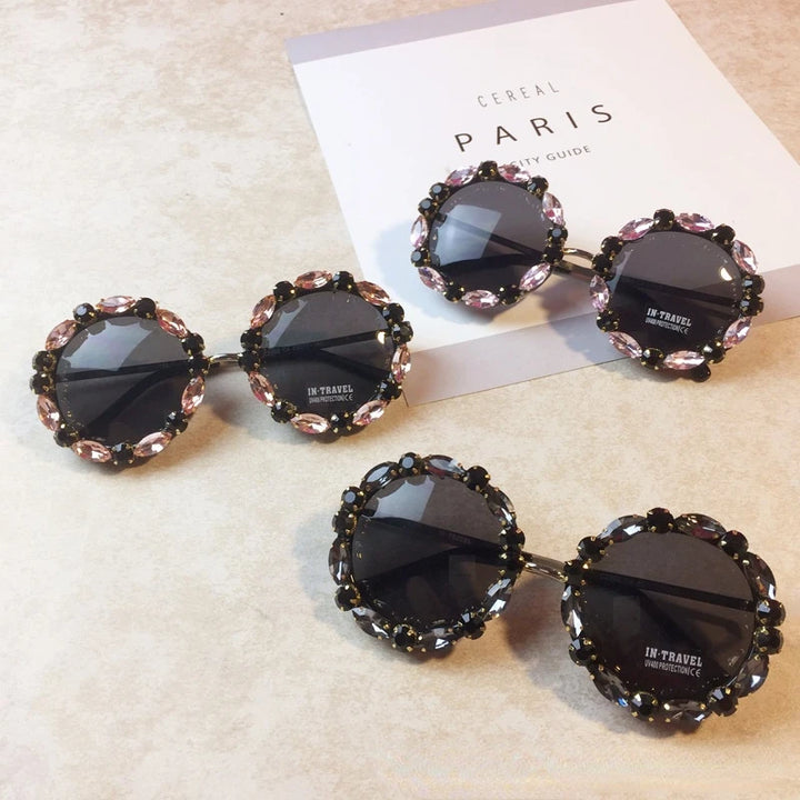 Diamond Crystal Round Sunglasses | UV400 Gradient Lenses