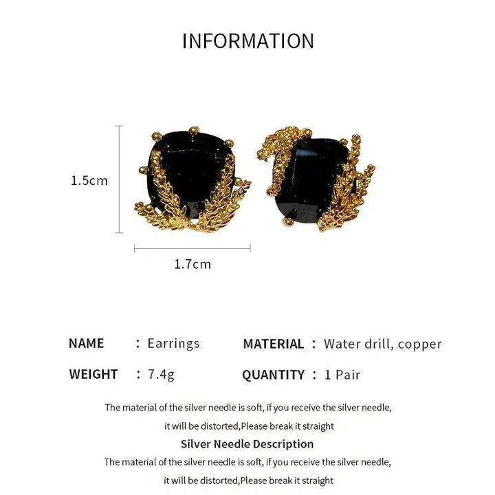 Black Square Rhinestone Earrings For Women