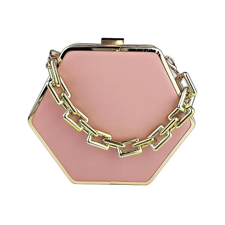 Pink Handbag Banquet Bag Women's Dress Handbag Metal Chain Strap Messenger Bag