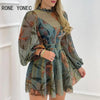 Women Chic Round Frill HemNeck Mesh Puff Sleeve Mini Party Dress-Bennys Beauty World