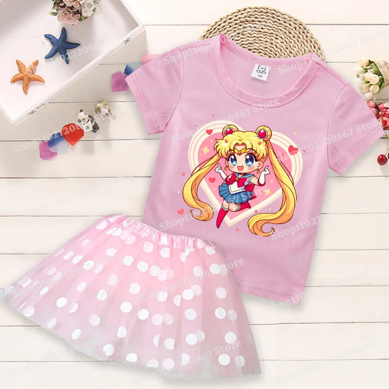 Summer Kids Girls Clothes Little Pony T-Shirt+Tutu Skirt 2pcs Clothing Sets