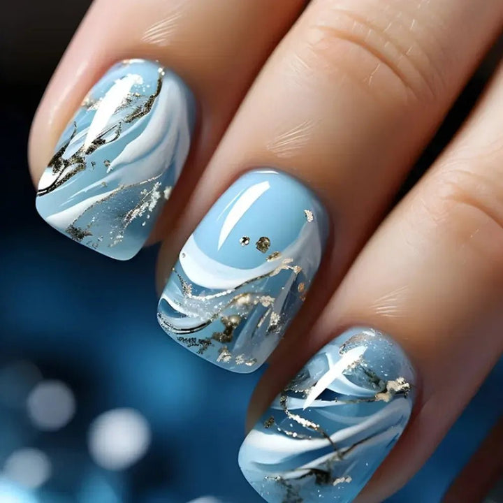Short Square French Flower Press - On Nails 24 Pcs - Bennys Beauty World