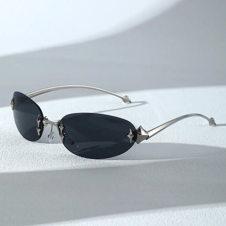 Rimless Oval Y2K Sunglasses | Gradient Photochromic UV400 Eyewear
